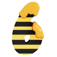 Honey Bee Numbers 6 on transparent background , 3D Rendering png