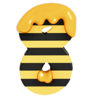 Honey Bee Numbers 8 on transparent background , 3D Rendering png