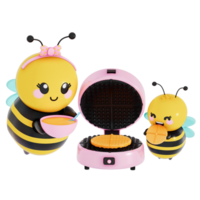 feliz mãe dia , bebê e mãe abelha com waffle ferro em transparente fundo, 3d Renderização png