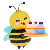 Happy Mother's day , baby bee Holding a Mini Cupcake on transparent background, 3D Rendering png