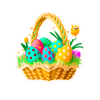 AI generated Cartoon Easter Eggs basket Png