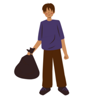 Boy holding the trash bag png