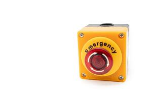 Stop Button isolated on white background with clipping path. emergency stop button. Big Red emergency button or stop button for manual pressing. photo