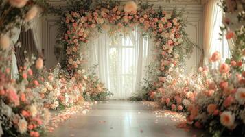 AI generated Wedding background adorned with gorgeous flowers, generative AI Free Photo