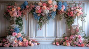 AI generated Wedding background adorned with gorgeous flowers, generative AI Free Photo