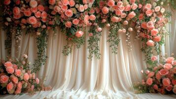 AI generated Wedding background adorned with gorgeous flowers, generative AI Free Photo