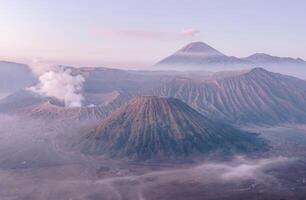 Spectacular view of Mount Bromo in the early morning. This is an active volcano part of the Tengger massif, in East Java, Indonesia. photo