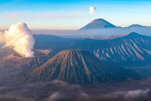 Spectacular view of Mount Bromo an active volcano part of the Tengger massif, in East Java, Indonesia. photo