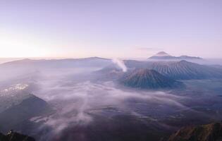 Spectacular view of Mount Bromo in the early morning. This is an active volcano part of the Tengger massif, in East Java, Indonesia. photo