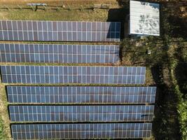 High angle view of Solar cells in Solar power station. Solar cell can convert energy from the sun to electricity. photo