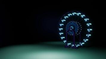 3D carousel ferris wheel glowing on night background animation video