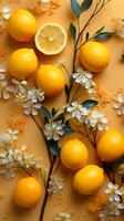 AI generated Yuzu orange pattern background and space for text , Photorealistic , AI generated photo