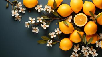 AI generated Yuzu orange pattern background and space for text , Photorealistic , AI generated photo