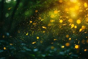 AI generated Fireflies flying in night forest photo