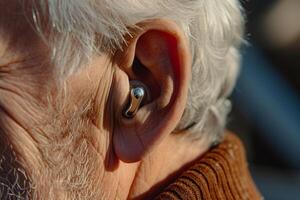 AI generated Ear of an elderly person with hearing aid photo