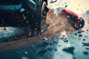 AI generated Car accident. road accident Banner with copy space photo