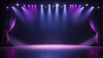 AI generated Empty stage with pastel dark blue and purple, Entertainment show photo