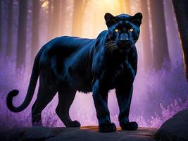 AI generated Powerful black panther in the forest photo