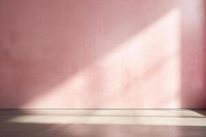 AI generated Empty room with pink wall and light coming in from the window photo