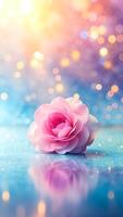 AI generated Beautiful pink rose on Vertical bokeh background, valentines day concept photo