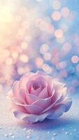 AI generated Beautiful pink rose on Vertical bokeh background, valentines day concept photo