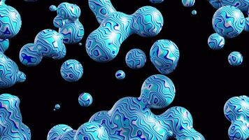 Blue and white liquid abstract bubles. 3D render animation. Alpha isolated background. Modern splash video