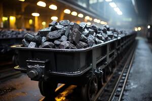 AI generated An old and reliable wagon for transporting black coal. photo