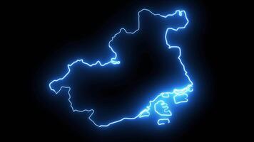 Animated map of Kobe in Japan with glowing neon effect video