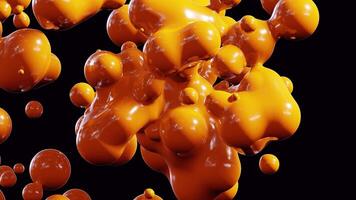 Beautiful abstract orange liquid bubbles rising and evolving one of eatch other. 3D render animation on alpha isolated background. Modern minimal design video