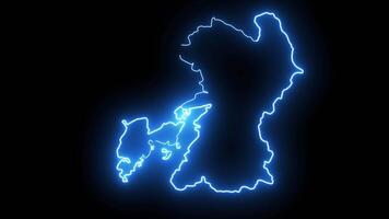 Animated map of Kumamoto in Japan with a glowing neon effect video