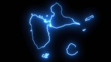 Guadeloupe map animationin france with a glowing neon effect video