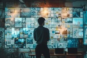 AI generated Strategist Contemplating Project Plans on Wall photo