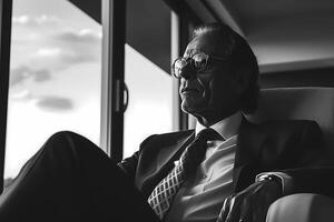 AI generated Pensive Senior Businessman Looking Through Window photo