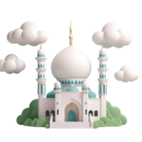 AI generated a 3d mosque with cloud on isolated transparent background png, generated with AI png