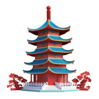 AI generated 3d render of pagoda for chinese new year on isolated transparent background png, generated with AI png