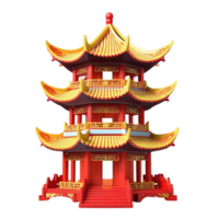 AI generated 3d render of pagoda for chinese new year on isolated transparent background png, generated with AI png