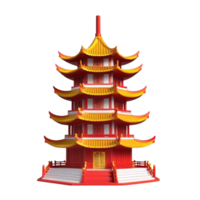 AI generated 3d render of pagoda for chinese new year on isolated transparent background png, generated with AI png
