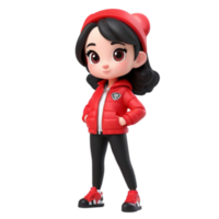 ai généré 3d une Jeune fille avec une rouge veste et noir haleter sur isolé transparent Contexte png, généré avec ai png