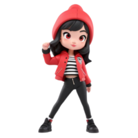 AI generated 3d a young girl with a red jacket and black pant on isolated transparent background png, generated with AI png