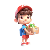 AI generated 3d rendering a boy carrying food packages to be delivered on isolated transparent background png, generated with AI png