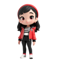 AI generated 3d a young girl with a red jacket and black pant on isolated transparent background png, generated with AI png