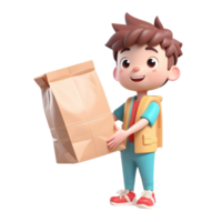 AI generated 3d rendering a boy carrying food packages to be delivered on isolated transparent background png, generated with AI png