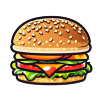 AI generated A cartoon-style burger set, isolated on a transparent background. Fresh, tasty, and appetizing with delicious layers PNG, AI Generative png