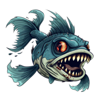 AI generated Spooky Fish art illustrations for stickers, tshirt design, poster etc png