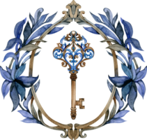 acuarela mano dibujado antiguo estilo ilustración de Rizado ornamental llave png