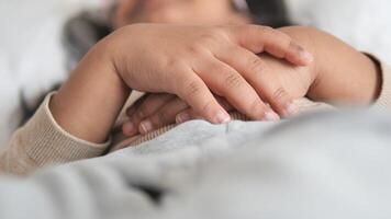 a child sleeping in bed, selective focus . video