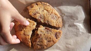 women hand cracking sweet cookies video