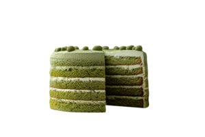AI generated Matcha green tea cake isolated on png background