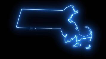 animado mapa de el estado de Massachusetts con un brillante neón efecto video