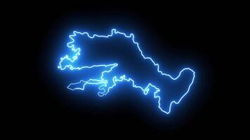 Animated map of Mugla in Turkey with a glowing neon effect video